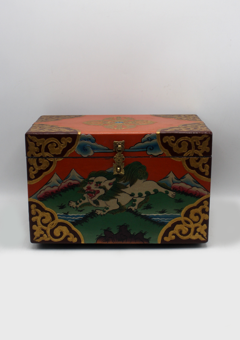 Double Dorjee Handpainted Tibetan Wooden Box - Medium