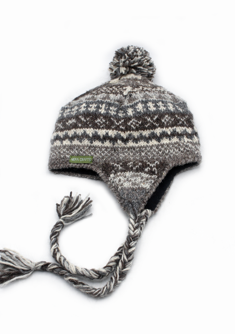 Natural Dark  Color Hand Knitted Winter Sherpa Cap