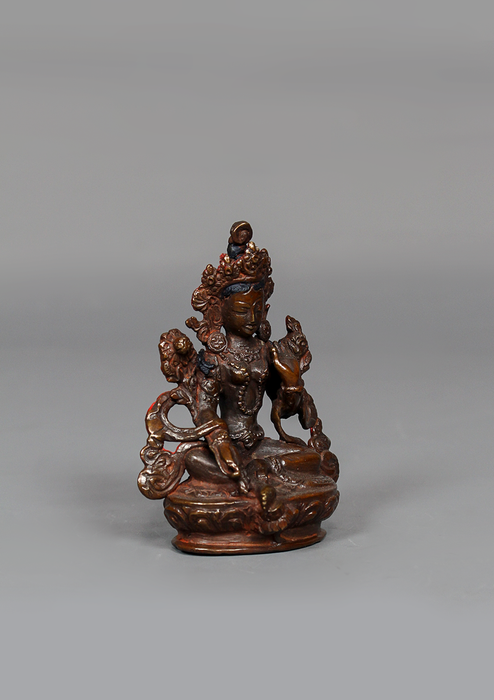 Copper Oxydized Green Tara Statue 3.5" H