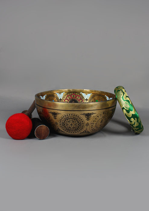 Green Tara Thangka arts Painted. Singing Bowl 9"