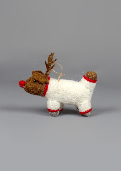 Handmade Felt Christmas Deer Hanging Ornament – Wool Decoration from Nepal