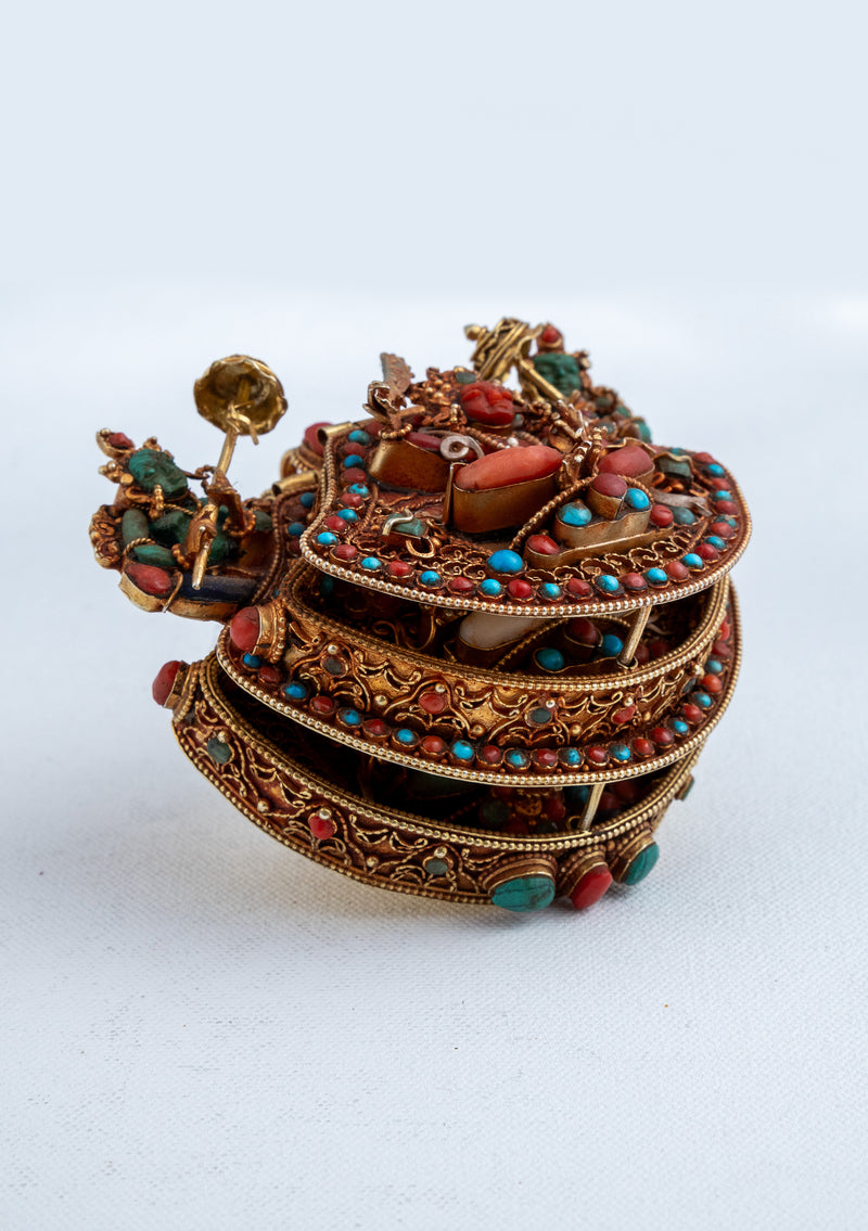 925 Silver  Sterling Tibetan 3 Step Ghau with Gold Plating - Manjushree, White Tara & Green Tara