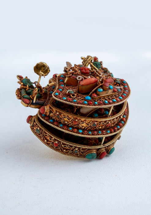 925 Silver  Sterling Tibetan 3 Step Ghau with Gold Plating - Manjushree, White Tara & Green Tara