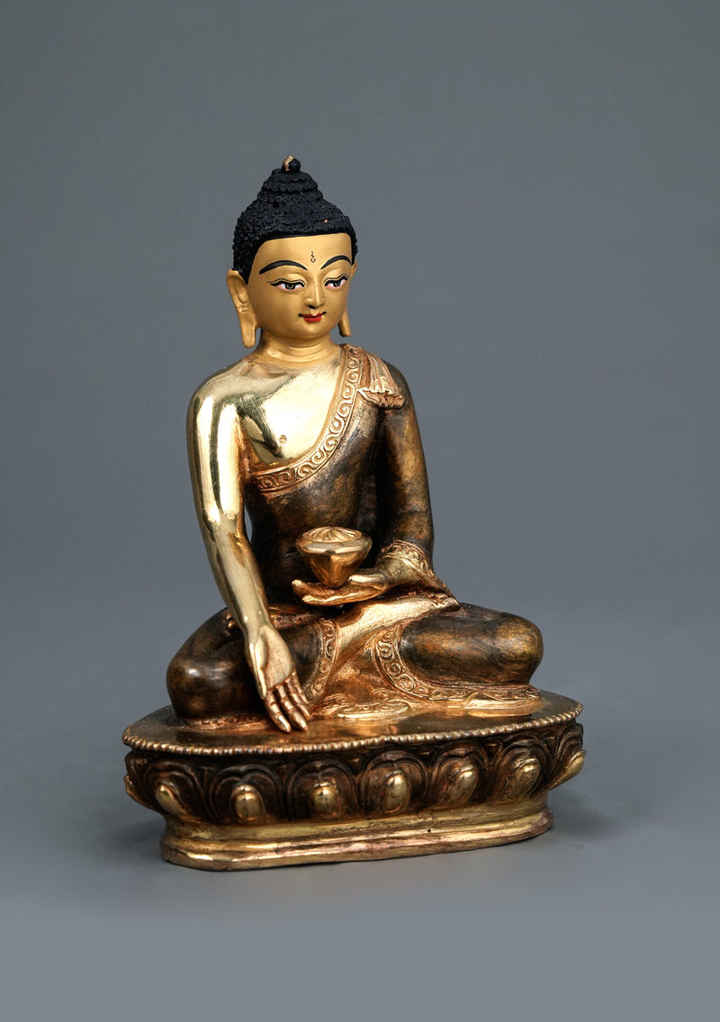Partly Gold-Plated Ratnasambhva  Buddha Statue 5.5" H | Handmade in Nepal