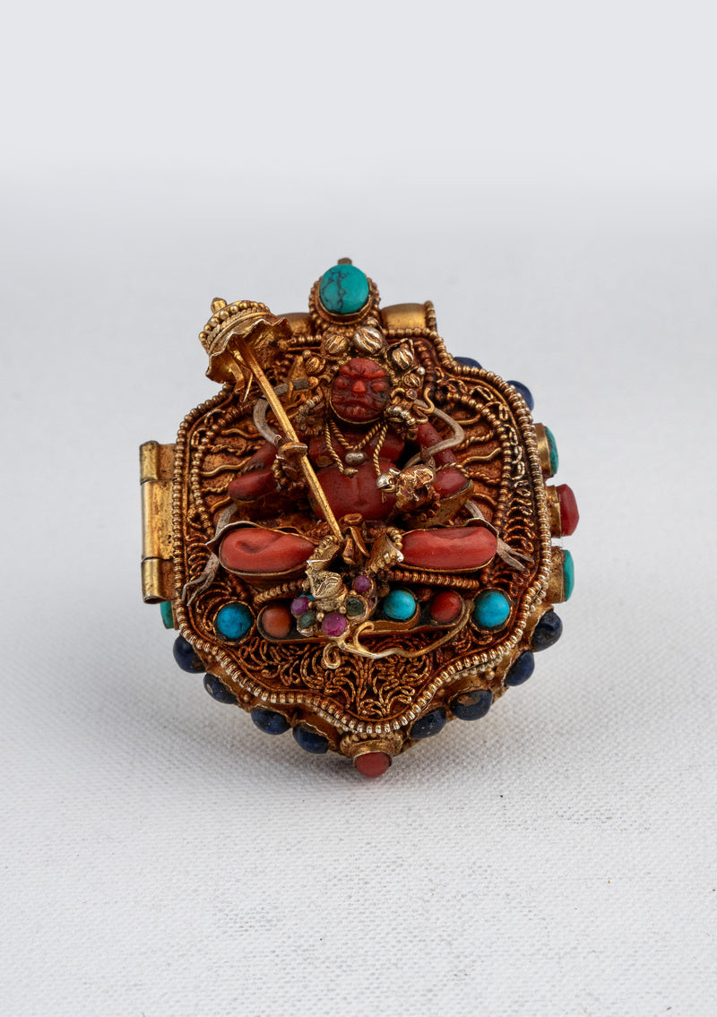 925 Silver Tibetan Ghau with Gold Plating - Red & Black Dzambhala