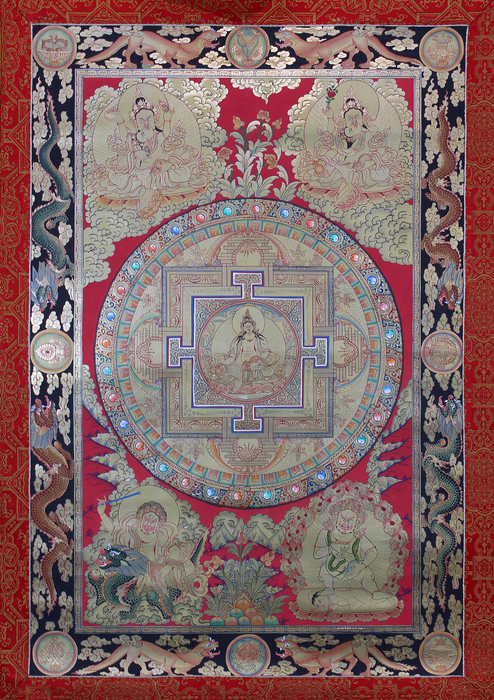Dzambhala Mandala Khadi Brocade Thangka Painting