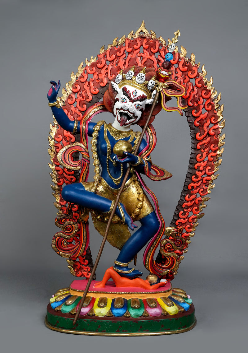Masterarts  Partly Gold Plated Handpainted Standing Simhamukha Statue