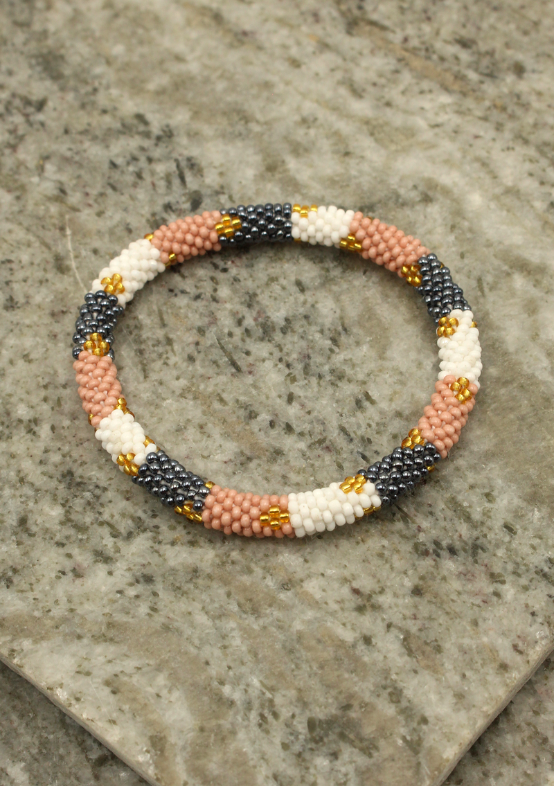 Silver Black Roll Beads Bracelet
