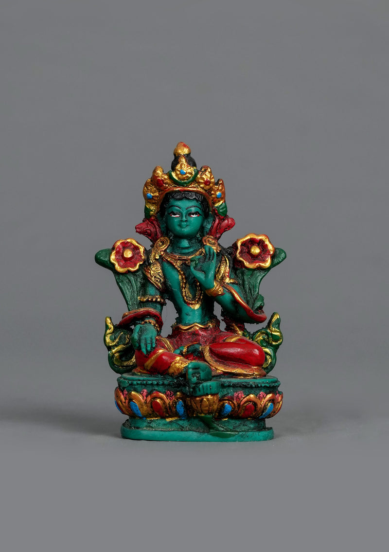 Hand Painted Green Tara Resin Statue