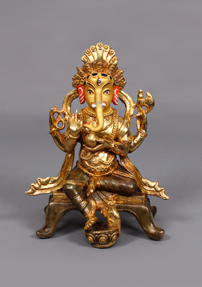 Partly Gold Plated Ganesh Statue 7.5" H