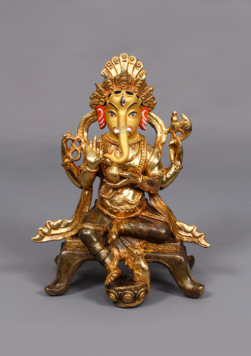 Partly Gold Plated Ganesh Statue 7.5" H