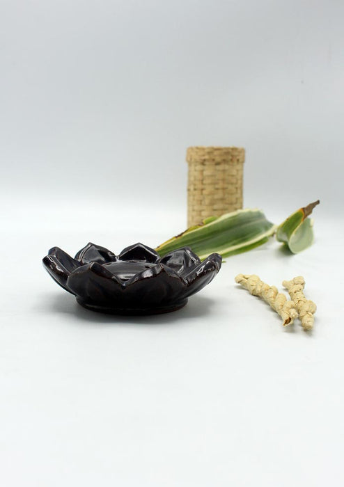 Purple Lotus Flower Ceramic Incense Burner for Sticks and Rope Incense