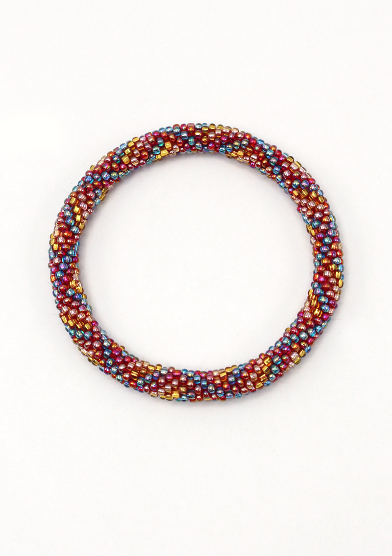 Maroon Blue Roll on Beads Bracelet