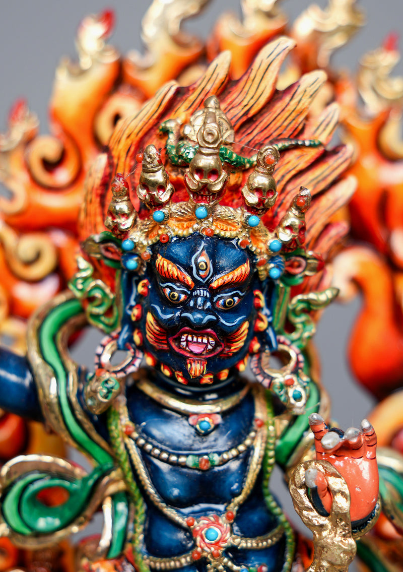 Handpainted Master Vajrapani Statue-Goldplated Copper 7.5" Himalayan Buddhist Protector