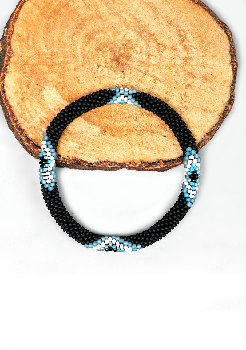 Black with Cosmic Diamond Nepalese Roll Beads Bracelet