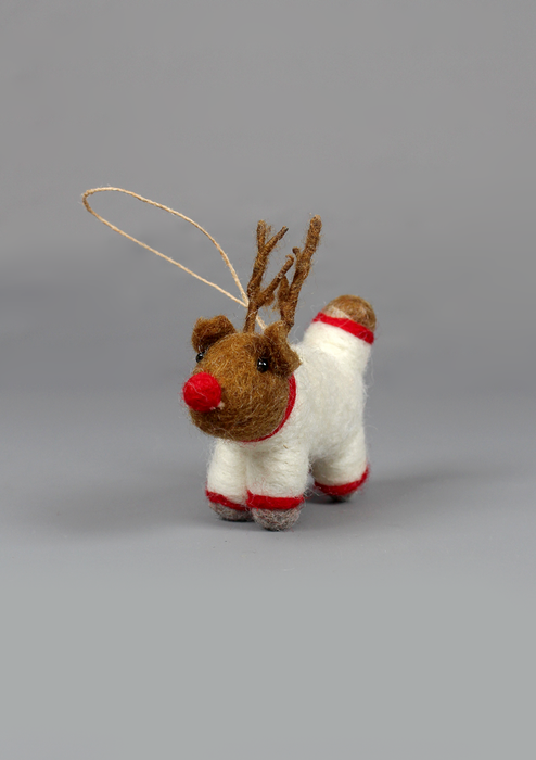 Handmade Felt Christmas Deer Hanging Ornament – Wool Decoration from Nepal