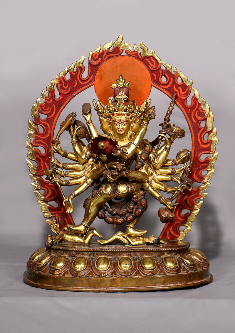 Old Style Gold Gilded Chakrasambhava Statue 14.5"H