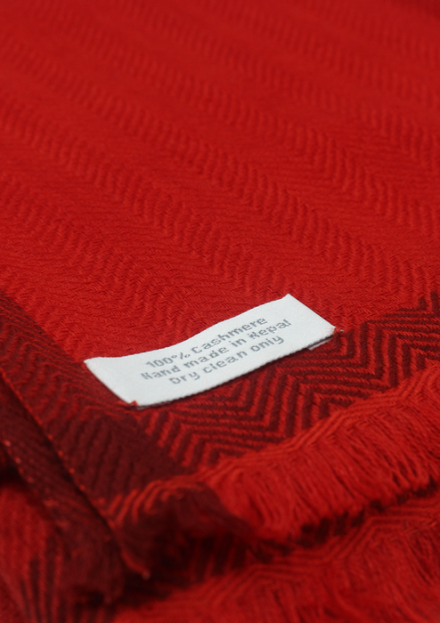100 % Exclusive Red Cashmere Shawl with Border Herringbone Pattern