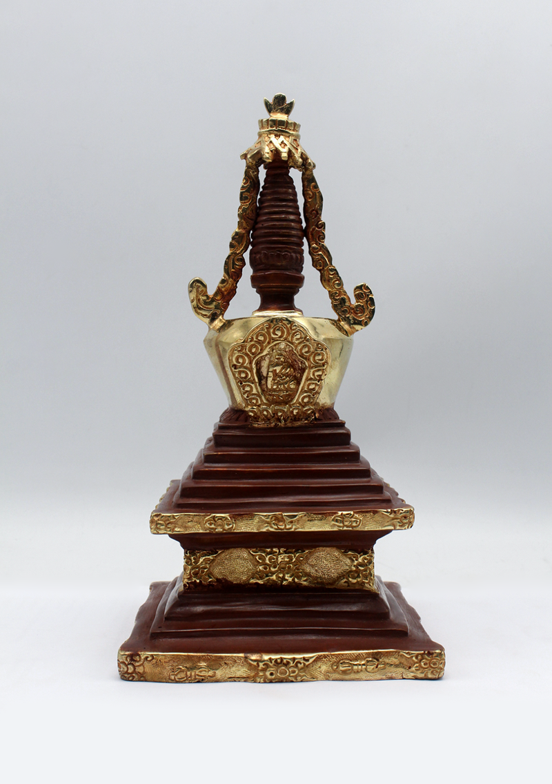 Partly Gold Plated Buddhist Stupa Chorten 8.5"H