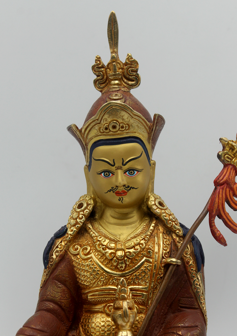 Partly Gold Plated Copper Guru Padmasambhava Statue 8.5"H