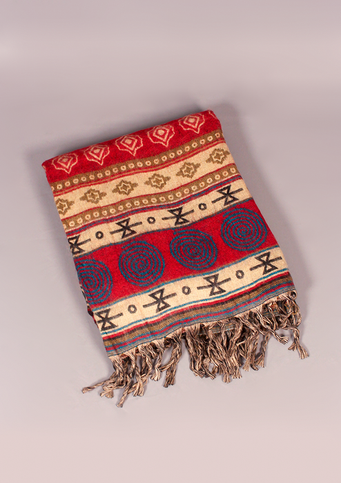 Handloomed Swirl Pattern Woolen Shawl - Anarkali