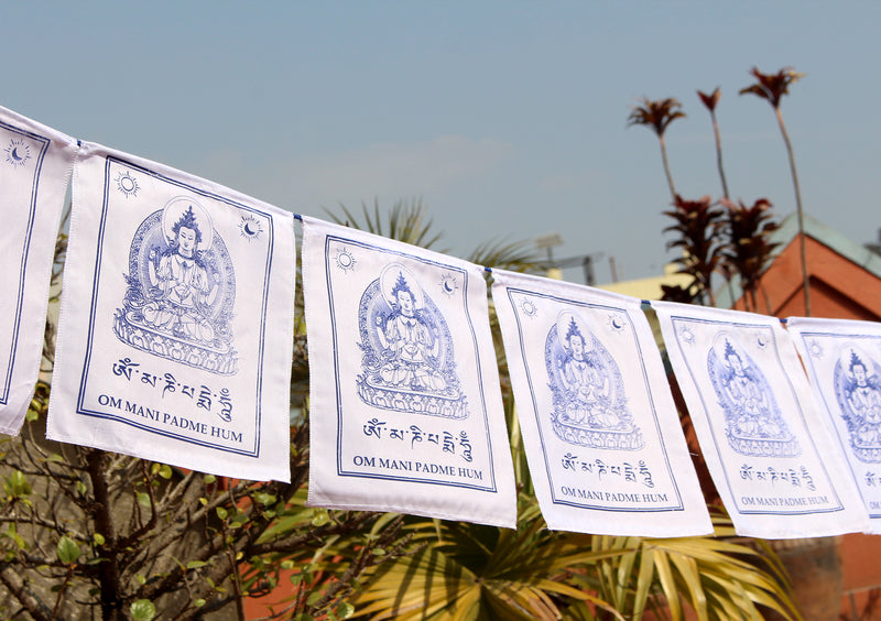 All White Chenrezig Prayer Flags