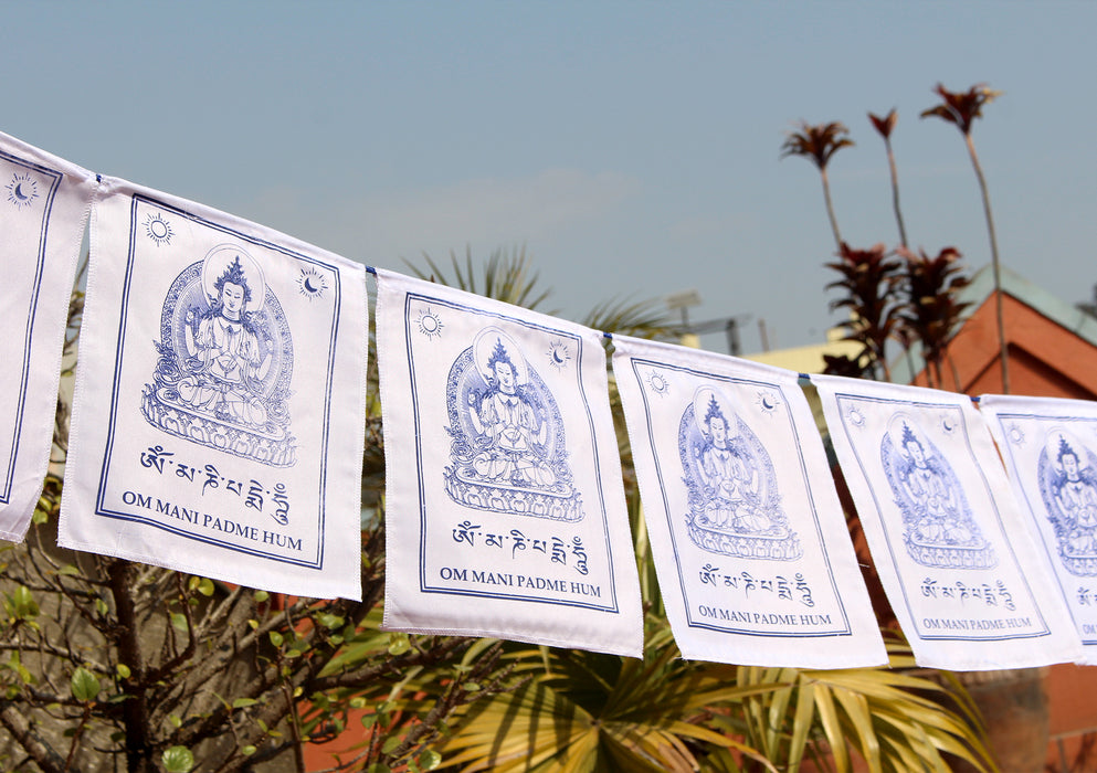 All White Chenrezig Prayer Flags