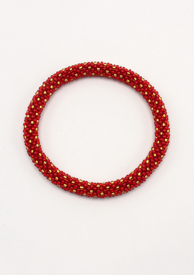 Golden Red Roll on Beads Nepalese Teej Bracelet