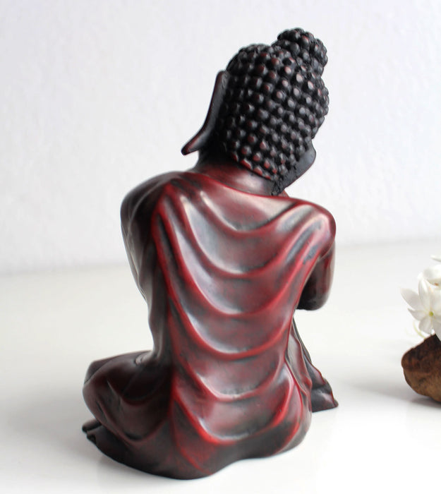Coral Toned Resin Statue of Resting Buddha 7.5" High