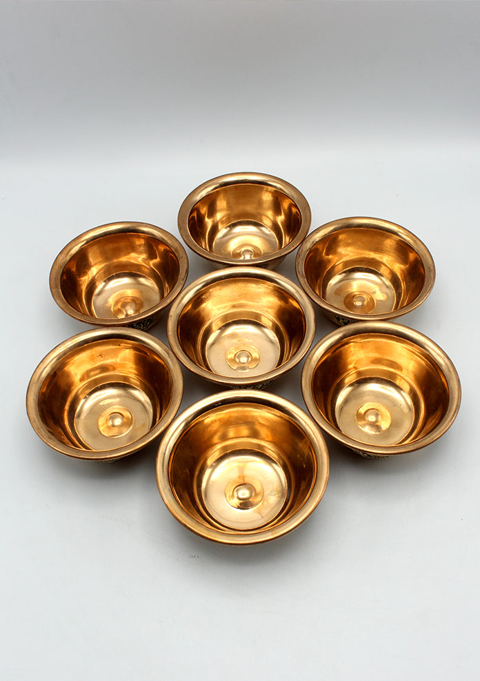 Set of Seven Eight Auspicious Tibetan Offering Bowl 5" - Extra Large