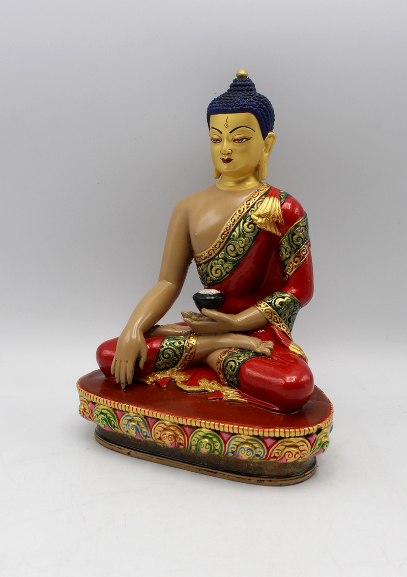 Hand Painted Shakyamuni Resin Buddha Statue 9" H