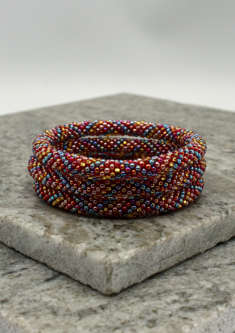 Maroon Blue Roll on Beads Bracelet