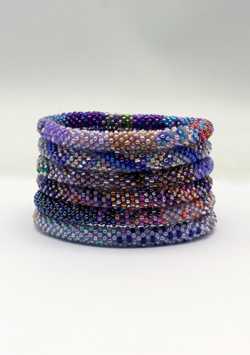 Purple Roll on Beads Bracelet Set