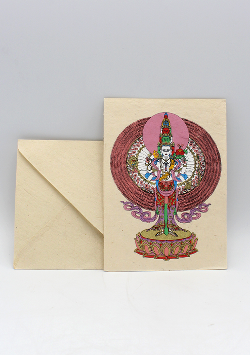Avalokiteshvara Painted Handmade Nepalese Lokta Paper Greeting Card
