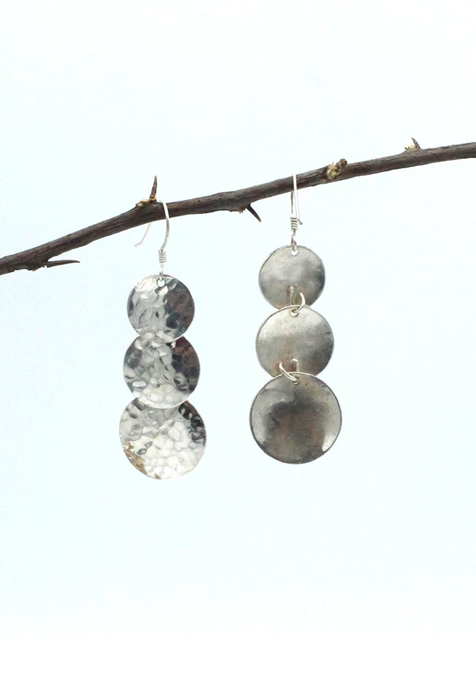 Sterling Silver Three Step  Hammer Dangle Earrings
