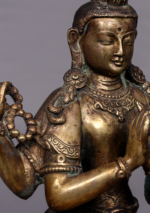 Antique Style Copper Chenrezig Statue 10" H