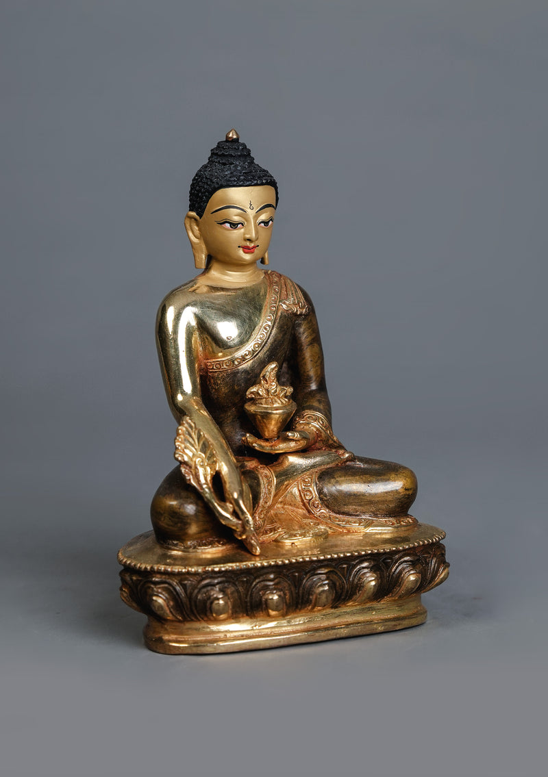 Handcrafted Partly Gold Plated Medicine Buddha Statue 5.5" – Tibetan Buddhist Art
