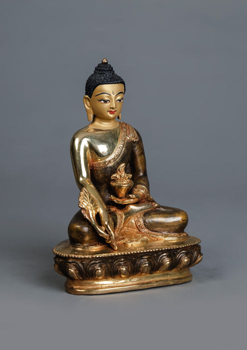 Handcrafted Partly Gold Plated Medicine Buddha Statue 5.5" – Tibetan Buddhist Art