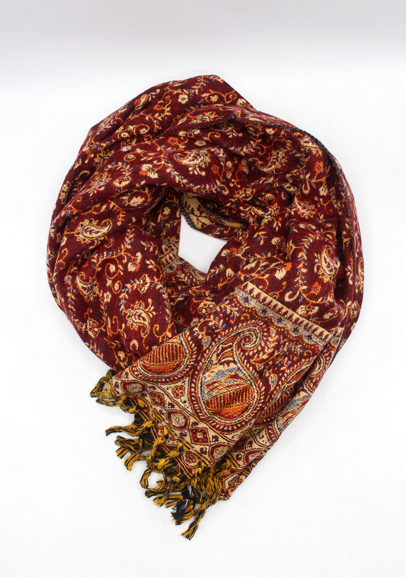 Hand loomed Mini Leaves Red Woolen Shawl