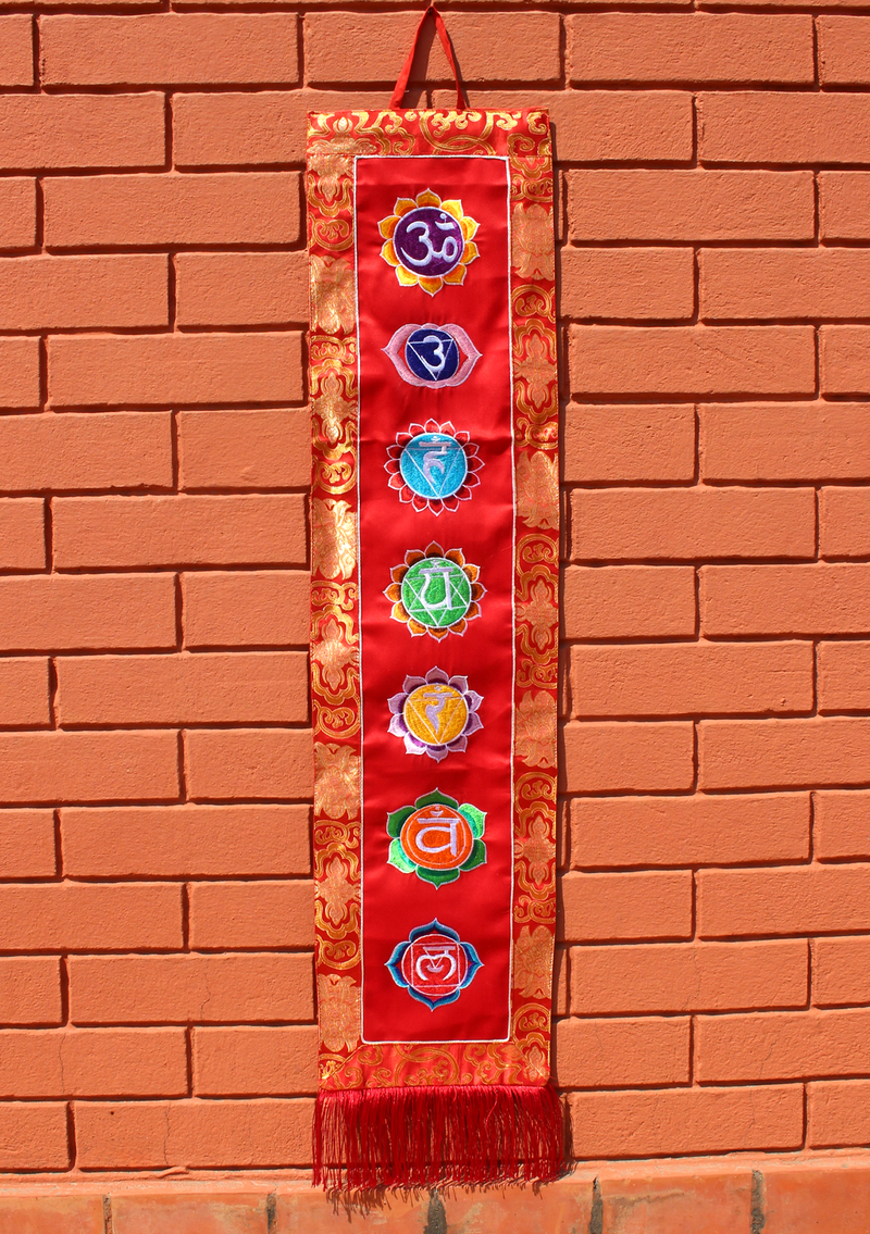 Healing Seven Chakra Embroidered Polyester Brocade Banner