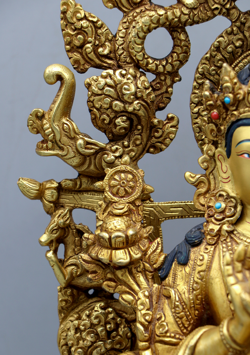 Maitreya Buddha 24 K Gold Copper Statue 13.5" H