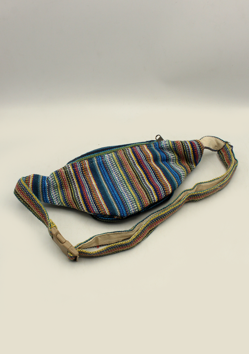 Bhutan Arts Blue Stripe  Hemp Fanny Pack, Hemp Waist Utility Belt