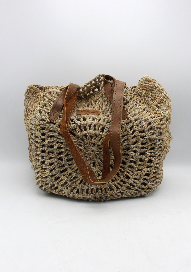 Handmade Nettle Woman's Hand Carry Side Bag with leather straps