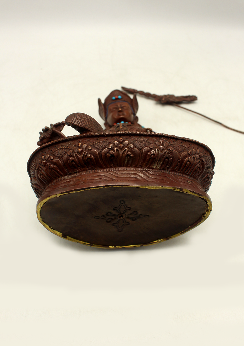 Stone Inlaid Copper Guru Padmasambhava Statue  8"H