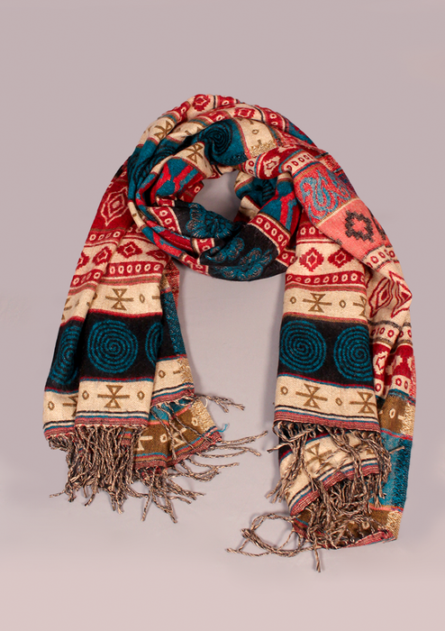 Handloomed Swirl Pattern Woolen Shawl - Anarkali