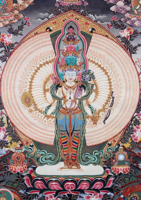 Thousand Armed Avalokiteshvara Khadi Brocade Thangka Painting