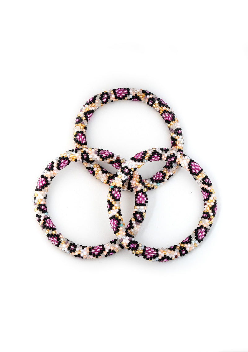 Ivory Animal Print Nepalese Roll Bead Bracelet