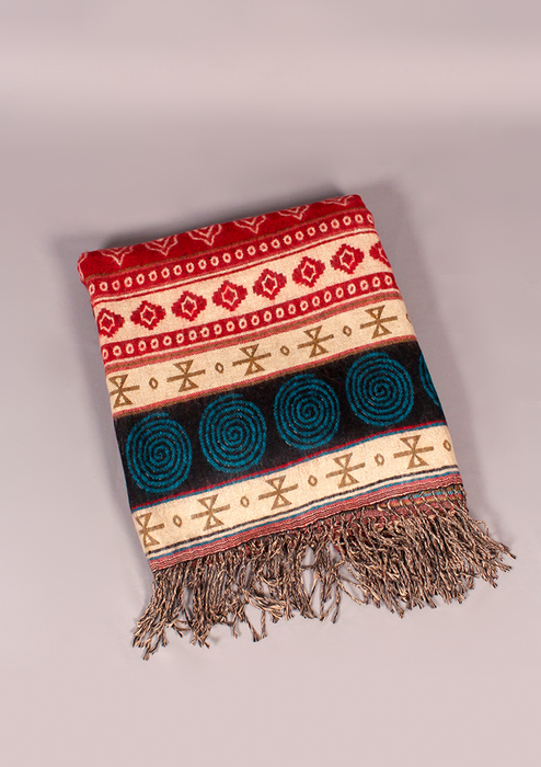 Handloomed Swirl Pattern Woolen Shawl - Anarkali