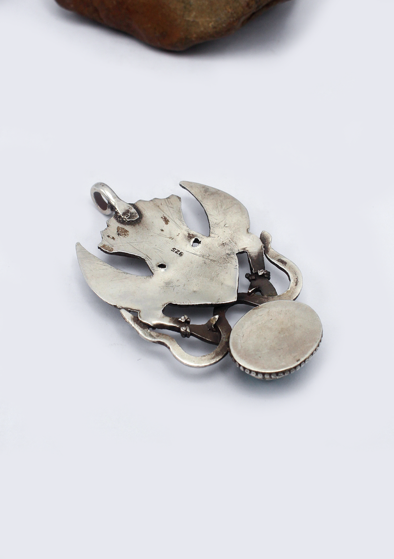 Handcrafted Turquoise Garuda Silver Sterling Pendant