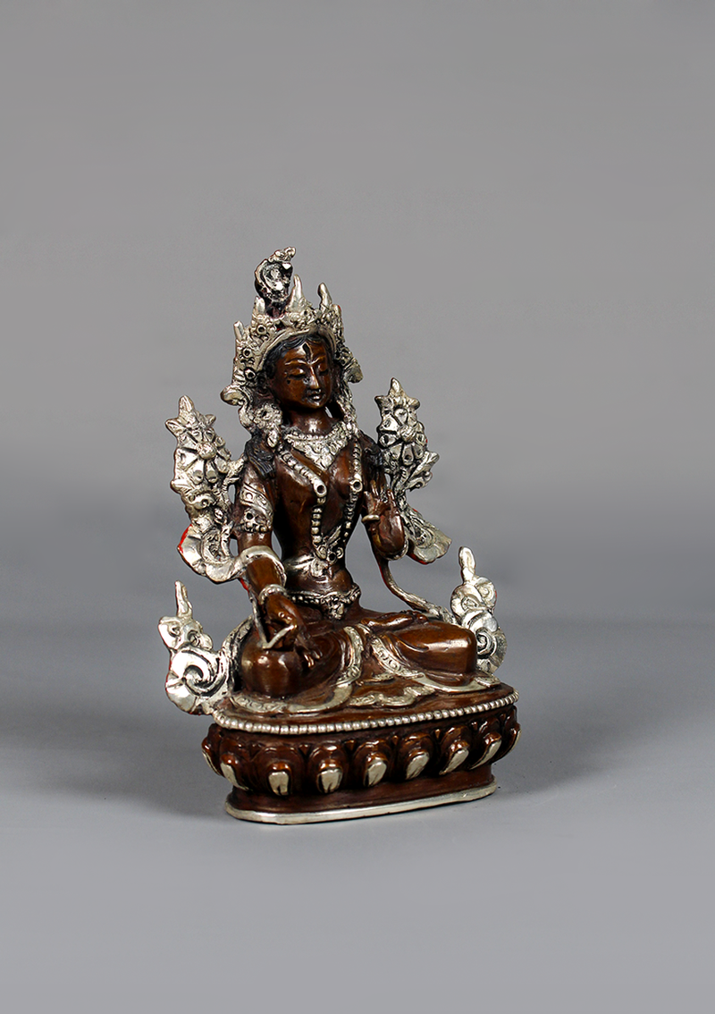 Copper Oxyidzed Silver Plated White Tara Statue 6"